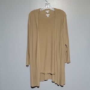 J. Jill Womens 2 Pc Linen Blend Tan Cardigan Sweater Top Set Size 2x Plus Size